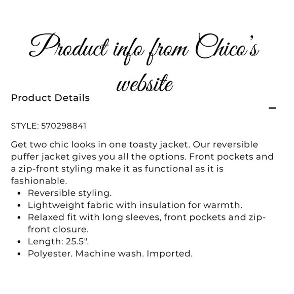 CHICOS ZENERGY Reversible Puffer Jacket Metallic Pink Animal Print Ladys Medium - Picture 6 of 11